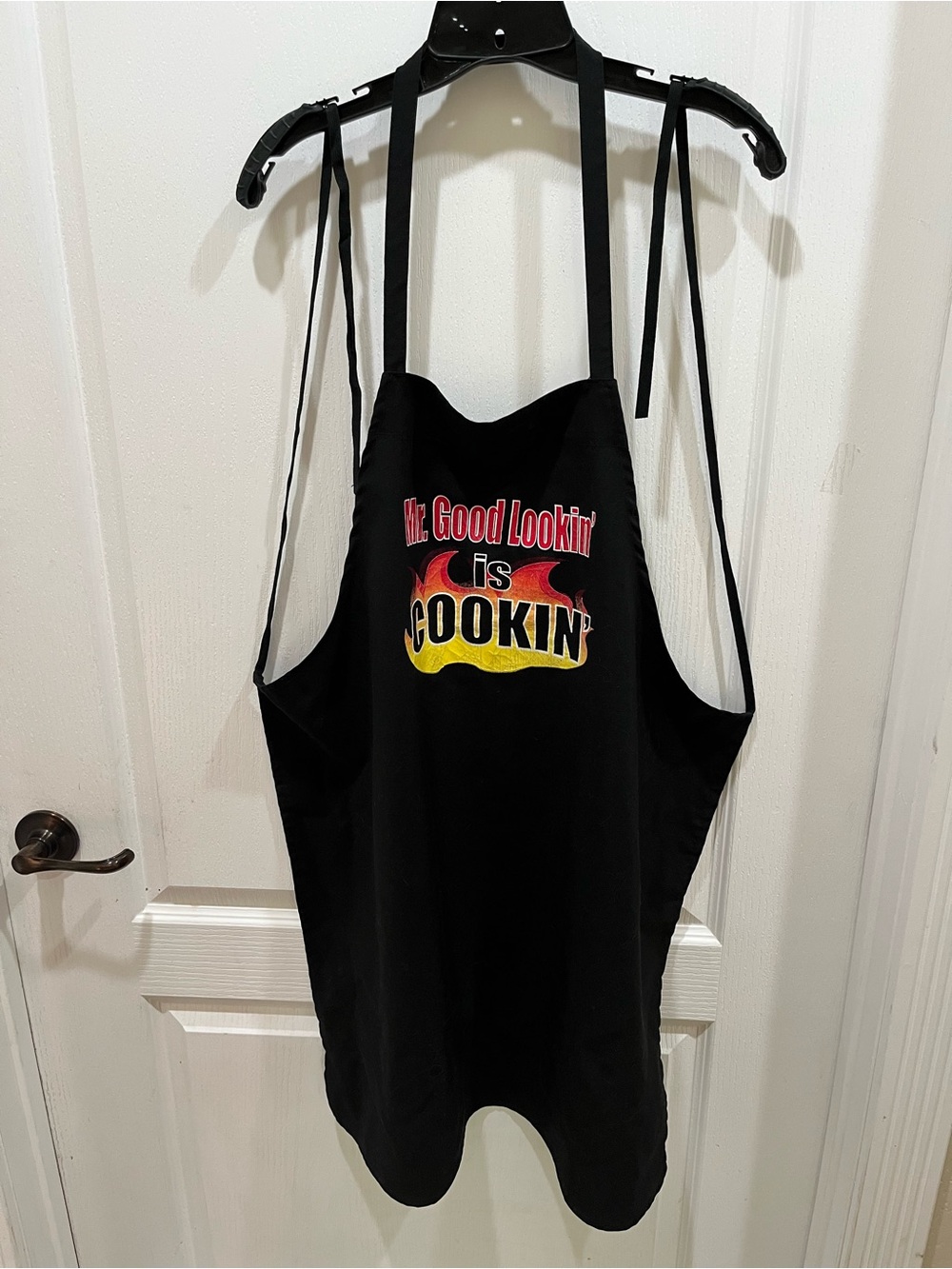 Classic Black Cooking Apron with Flame Graphic - Mr. Good Lookin'